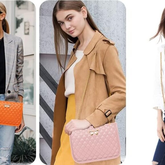 Hanbella Crossbody Purse for Women - Cute Quilted Leather Shoulder Bag with Gold - Picture 6 of 7